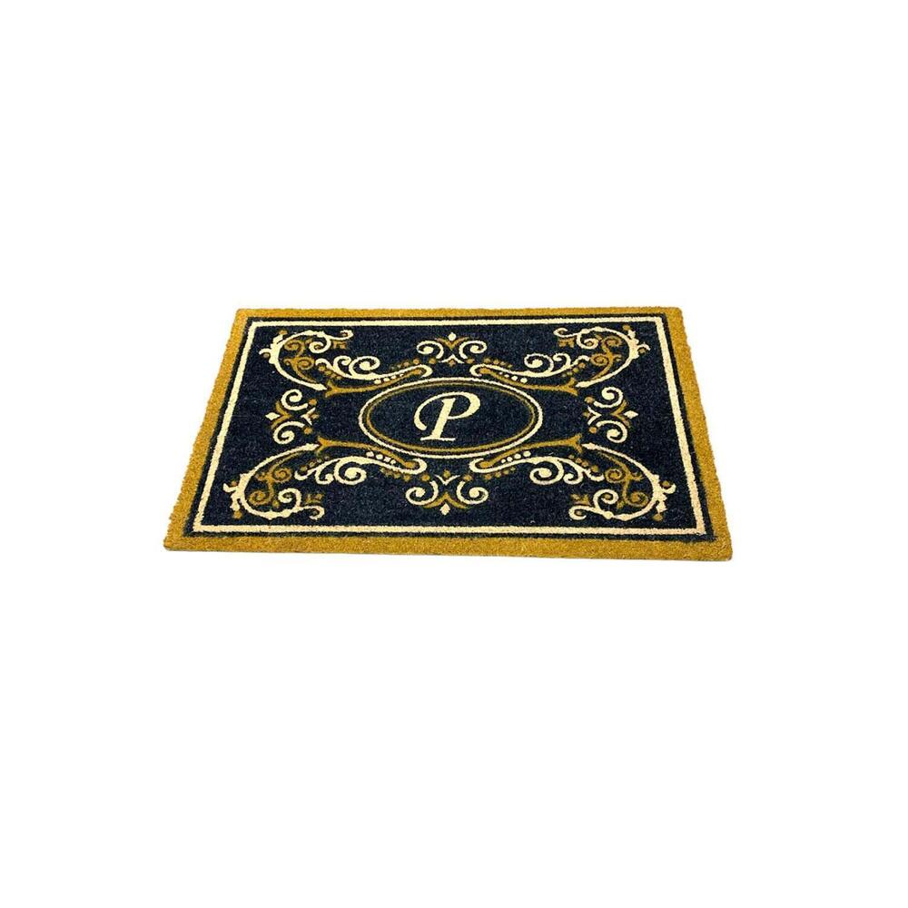 2' x 3' Outdoor Tri-Color Monogram Initial Coir Doormat P Initial
